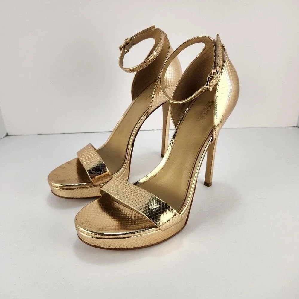 Michael Kors Women's Gold Platform Ankle Strap High Heel Sandals Size 9M